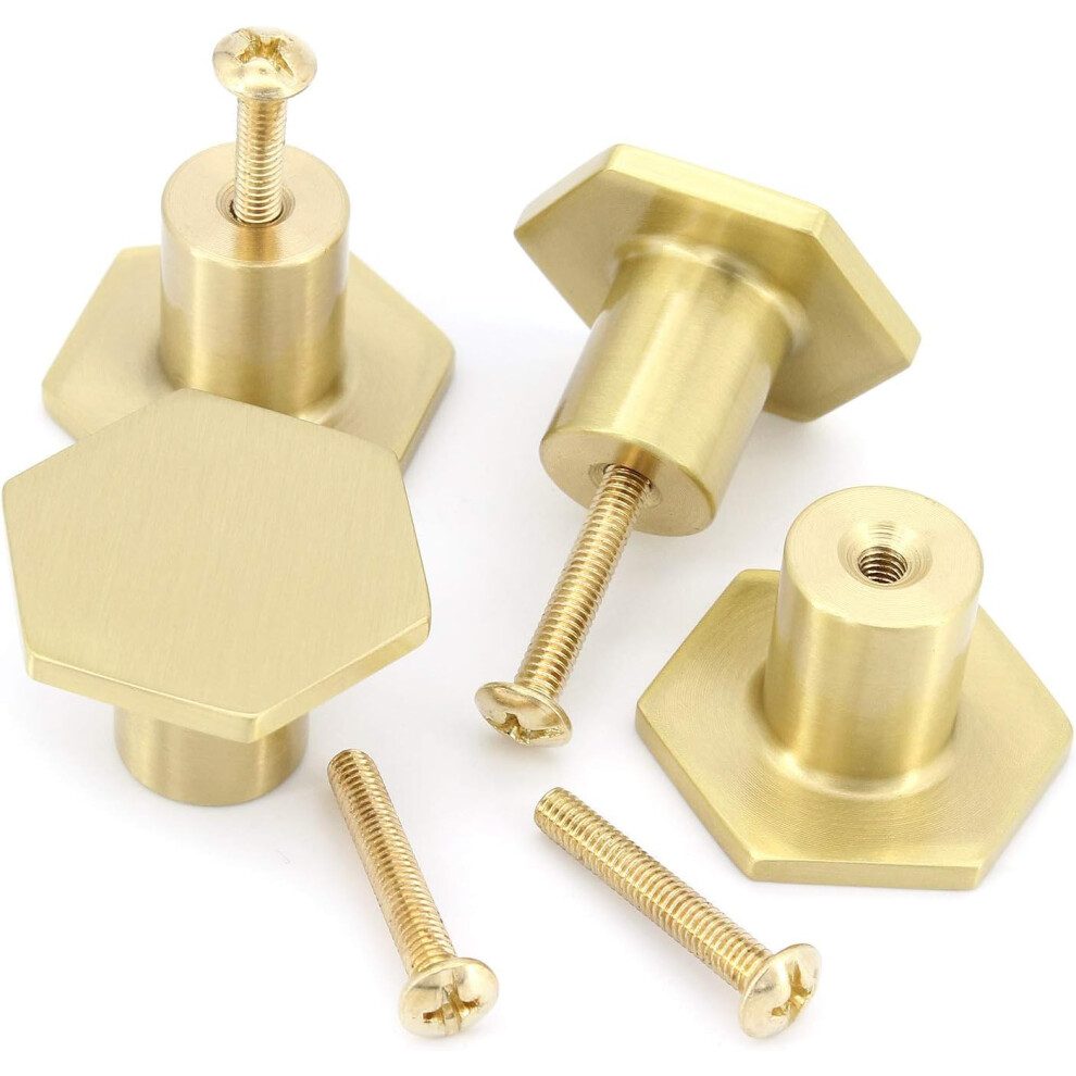 Cabinet Knob And Pulls, Brushed Gold Finish Hexagon Handles For Furniture Decor Upgrade, Heavy Brass Material Ensures Sturdy And Durable Performance 9128293847834