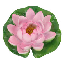 Planta de lótus flutuante em resina para decoração de lago, piscina e aquário. Possui flor realista, base estável, é segura e resistente ao