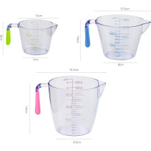 Durable Measuring Cup Set, Comprises 3 Transparent Plastic Containers in 200ml, 400ml, 900ml Sizes, Stackable Nesting for Compact Storage, Easy Grip