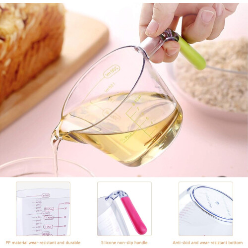 Durable Measuring Cup Set, Comprises 3 Transparent Plastic Containers in 200ml, 400ml, 900ml Sizes, Stackable Nesting for Compact Storage, Easy Grip 2