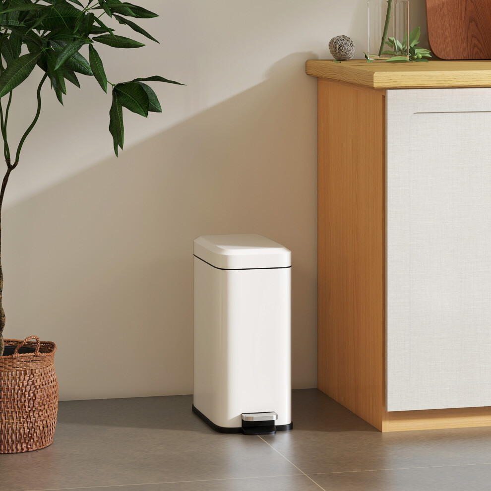 Homcom 5L Steel Waste Trash Can Pedal Rubbish Garbage Storage Bucket White
