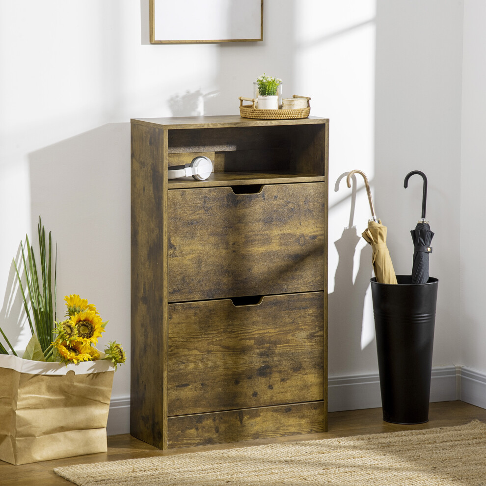 Homcom Rustic 2 Flip Door Shoe Cabinet With Adjustable Divider