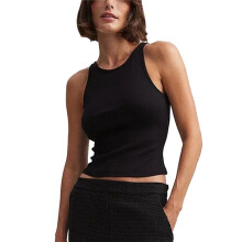 Canotta corta senza maniche da donna, top a coste elasticizzato con schiena scoperta e scollo a vogatore, canotta corta casual leggera e traspirante