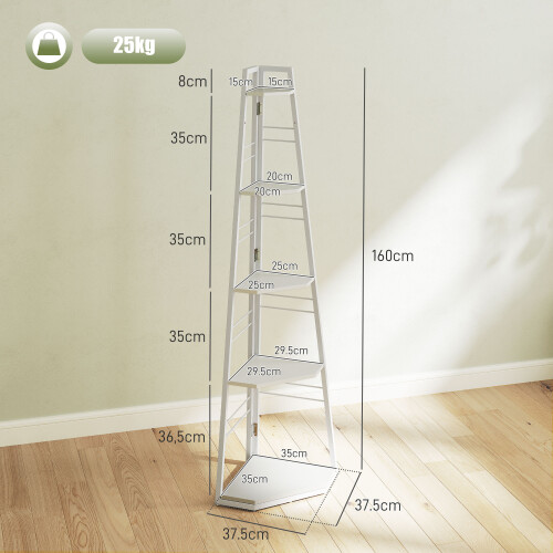 Homcom HOMCOM 5-Tier Corner Shelf, Shelving Unit with Adjustable Feet, White 2