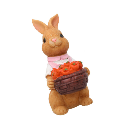 Statue de lapin de pâques avec panier de carottes,-lapine