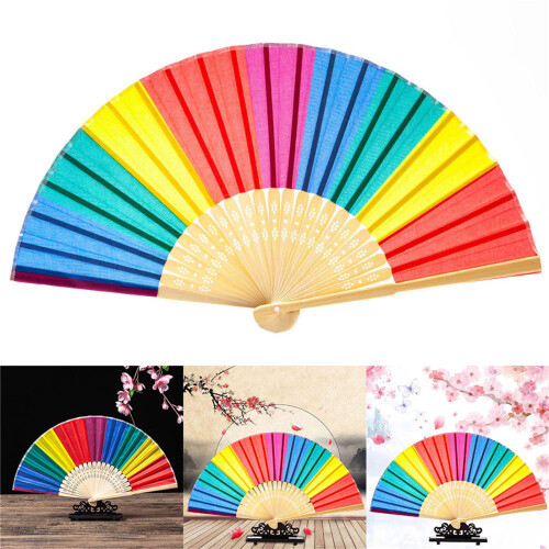 Éventails à main arc-en-ciel chinois en tissu durable avec 1