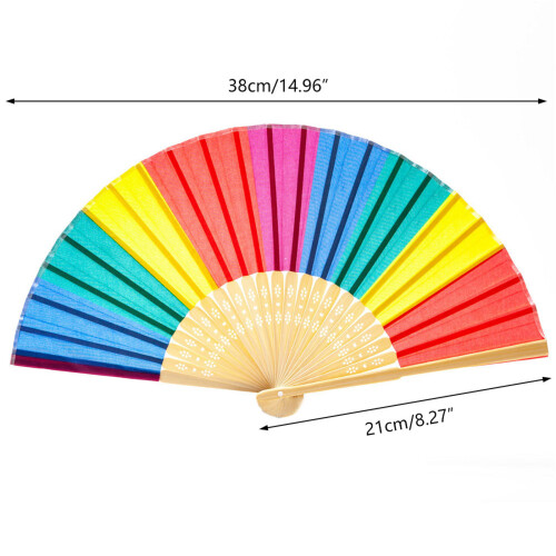 Éventails à main arc-en-ciel chinois en tissu durable avec 2