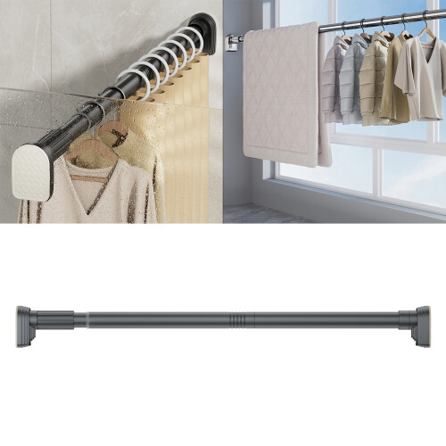 Adjustable Clothes Drying Rod Customizable Metal Shower-Gray 2