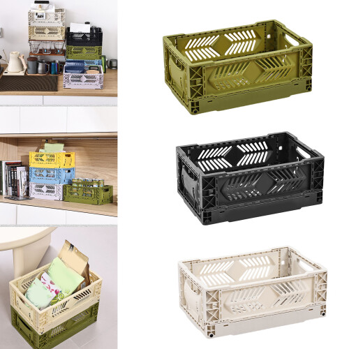 Stackable Storage Basket Plastic Foldable Stationaries-Green 2