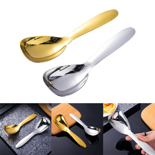 Stainsless Steels Rice Spoons Paddle Thick Short Handle-Silver 2