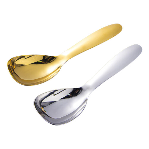 Stainsless Steels Rice Spoons Paddle Thick Short Handle-Silver 1