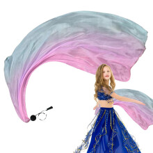 Silk Veils for Belly Dance - Colorful Silk Scarf Veils in Pink Blue Purple - Gradual Color Silk Poi Flags with Poi Ball