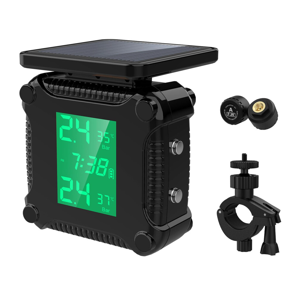 Motorcycle Tire Pressure Monitoring System Solar Powered Tpms With 2 External Sensors M9 9412369263049