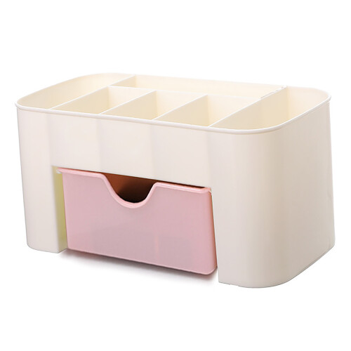 Multi-Functional Light Pink Plastic Desk Drawer Organizer 21x10x10cm