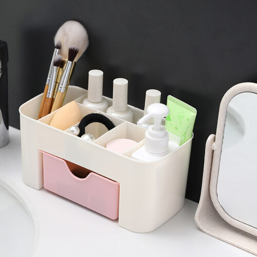 Multi-Functional Light Pink Plastic Desk Drawer Organizer 21x10x10cm 2