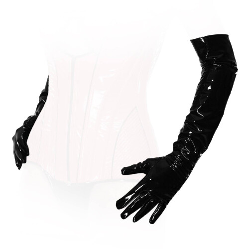 Tight Long Shiny Lacquer Gloves, black
