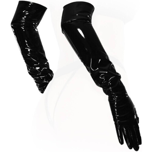 Tight Long Shiny Lacquer Gloves, black 2