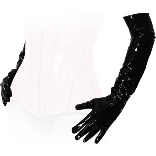 Tight Long Shiny Lacquer Gloves, black 1