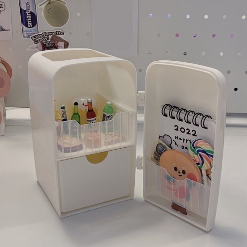 Large Capacity White Plastic Tabletop Storage Container with Stickers for Students