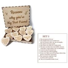 Friendship Keepsake Box with Engraved Wooden Hearts, Natural Material Decorative Storage for Home Office, Heart Tokens Inspirational Quotes Display, W