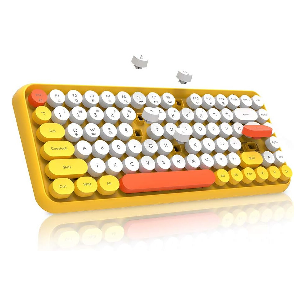 Retro Wireless Keyboard, 84-Key Typewriter Mat For Home Office, Quiet Ergonomic Design, Bluetooth 5.0 Wireless Connection, 10M Stable Range, Yellow 9405630425697