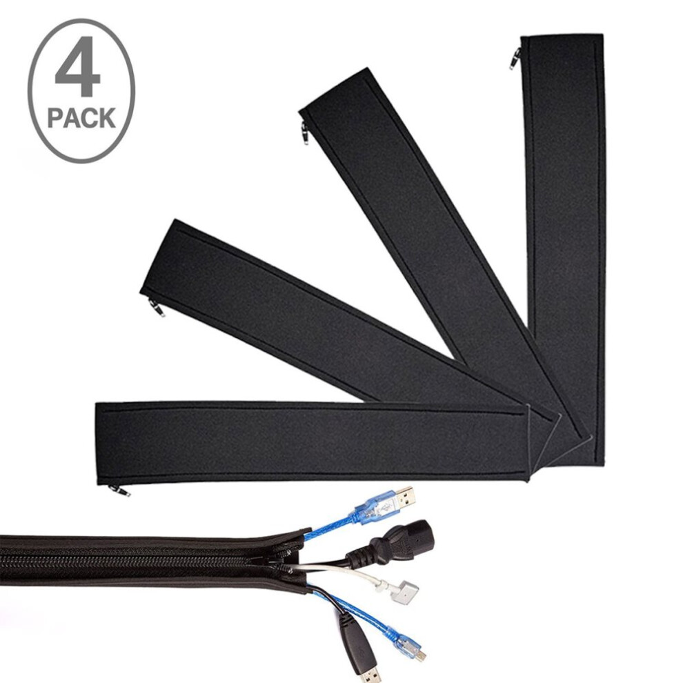 Zipper For Tv Cord Organizer, Home Entertainment System Wire Hider, Neoprene Material Flexible Cable Sleeve, Computer Office Organizer, Black 9048212359029