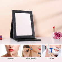 Portable Travel Mirror, Protective Cover White Stitching Ultrathin Mirror for Caravan, Camping