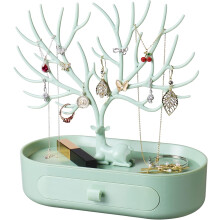 Adorabile portagioie con design a cervo e ramo, organizer multifunzione per gioielli con cassetto, in plastica trasparente di alta qualità con