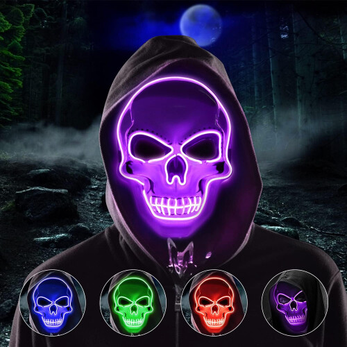 Απαραίτητη μάσκα για πάρτι Halloween, κάλυμμα προσώπου LED με εφέ κρύου φωτός και 3