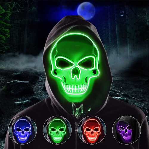 Μάσκα LED με φωτισμό Halloween για νυχτερινές γιορτές, 3 λειτουργίες φωτισμού, μάσκα LED