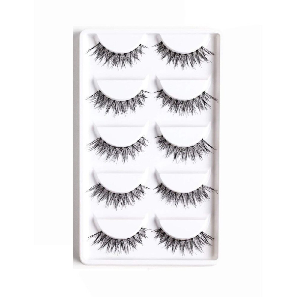 Anime Eyelashes, Glamorous Manga Lashes With Invisible Clear Lash Band, For Natural Look And Foxy Manga Style, Handcrafted Synthetic Mink, 5 Pairs