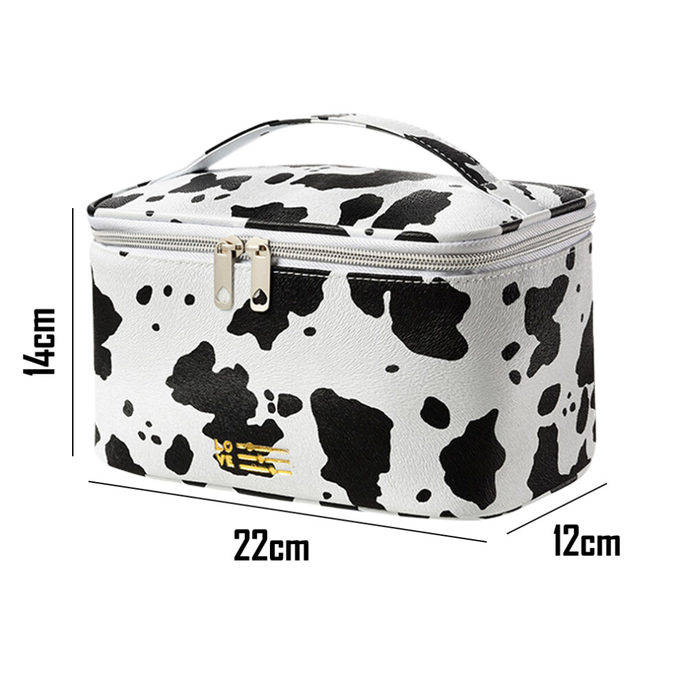 Stylish Portable Makeup Bag, Water-resistant Travel Cosmetic Bags with Reliable Durable Zippers for Daily Use, Gym & Camping (Cow Print Design)