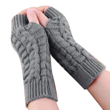 Jacquardstrikkede fingerløse handsker, god gave til vintervarme, strikkede armvarmere, håndledslængde, bløde, håndhæklede unisex til kvinder og
