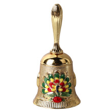 Gold Hand Call Bell With Exquisite Carved Pattern Solid Brass Clear Resonant Sound For Wedding Teacher Classroom Meditation And Diverse Applications