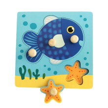 Wooden Cartoon Puzzle, Fine Motor Skills, Shape Sorter, Toy Peg Puzzle Board for Birthday Gift, 2, 3, 4 Year Old Party Favors, Fish