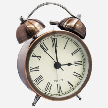 Decorative Desk Clocks, Analog Alarm Clock with Extra Loud Twin Bell Ring, Silent Non-Ticking Quartz Movement, Copper Finish, 3 Inch