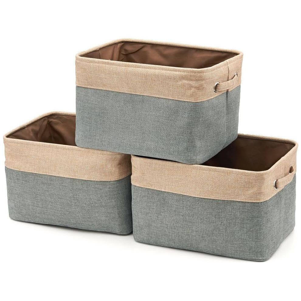 Stylish Fabric Storage Bins, Handles Assure Practicality, Multipurpose For Closet And Nursery, Minimalist Design (Set Of 3)