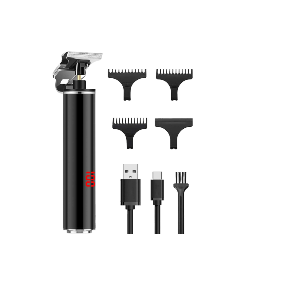 Men's Hair Trimmer Kit with LED Display, Zero-Gap Hair Cutting Blades, Rechargeable Cordless Haircut Machine for Oily Head & Beard Grooming, 3 Guide