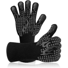 Luvas para Churrasco com Proteção Térmica, Luvas Multiuso para Cozinhar: Resistência a Calor Extremo de 800C, Aderência Antiderrapante, Pretas