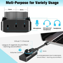Adaptateur jack 3,5 mm pour casque, adaptateur audio externe avec prise en charge du son virtuel 7.1, fonction de coupure du son instantanée pour un