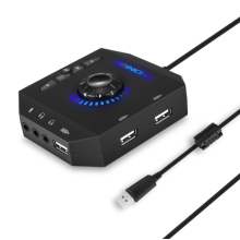 Solução de som multifuncional, placa de som externa com controle de volume, interface de 3,5 mm para áudio cristalino e múltiplas portas USB para