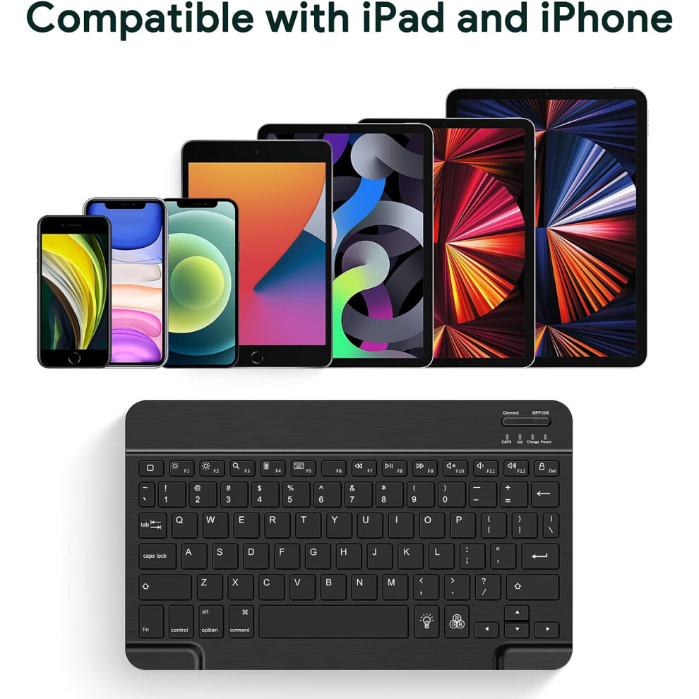 Compact Backlit Bluetooth Keyboard, Cross Compatible Ultra Slim Portable Wireless Keyboard For Ios, Android, Windows Devices, 7-Color Led Backlight, 9128293842440