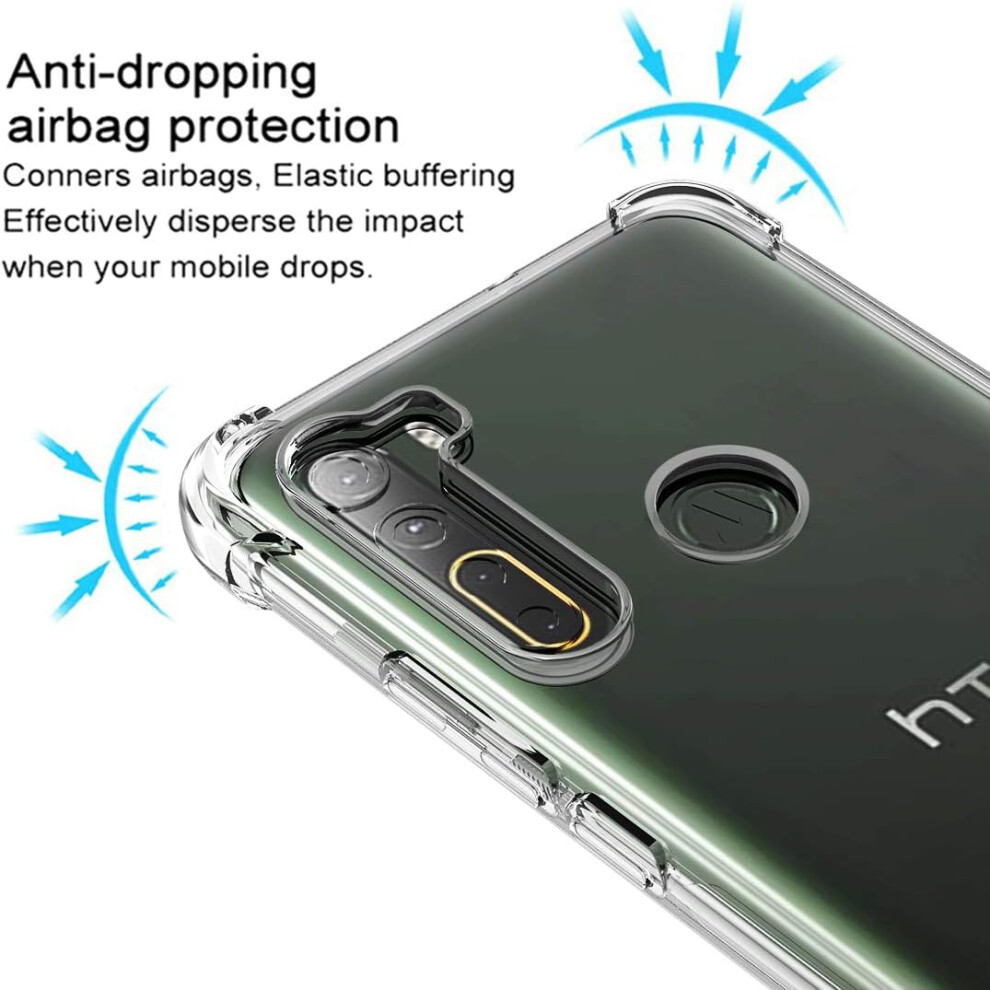 Phone Case For Htc U20 5G, Shock Absorption Reinforced Corner Tpu Polycarbonate Protective Cover With Air Cushion Technology, Slim Transparent 9128293842495