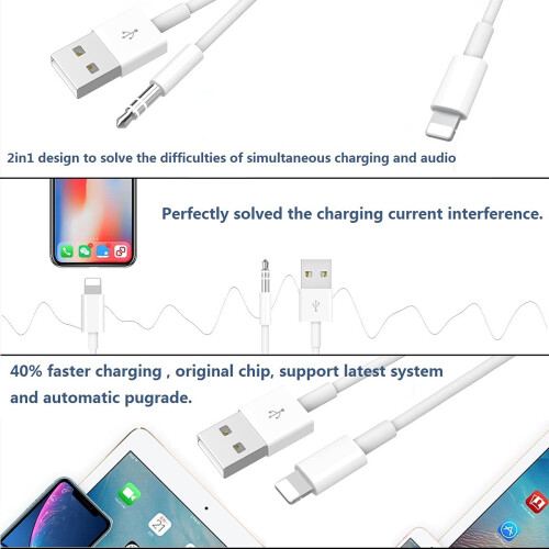 Καλώδιο Lightning to3,5 mm Aux, Λύση φόρτισης ήχου υψηλής απόδοσης 2 σε 1 για iPhone, 1