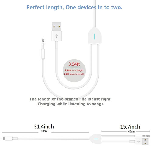 Καλώδιο Lightning to3,5 mm Aux, Λύση φόρτισης ήχου υψηλής απόδοσης 2 σε 1 για iPhone, 2