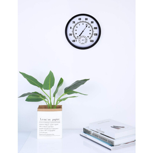 Termômetro e higrômetro decorativos e elegantes para ambientes internos e externos, pré-calibrados, com números grandes de 25 cm (10 polegadas), 2