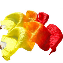 Silky Fan Veils for Belly Dance 1.8m/2.1m Bamboo-Ribs Folding Dyed Long Fans XXL 280x90cm Handmade Style 9