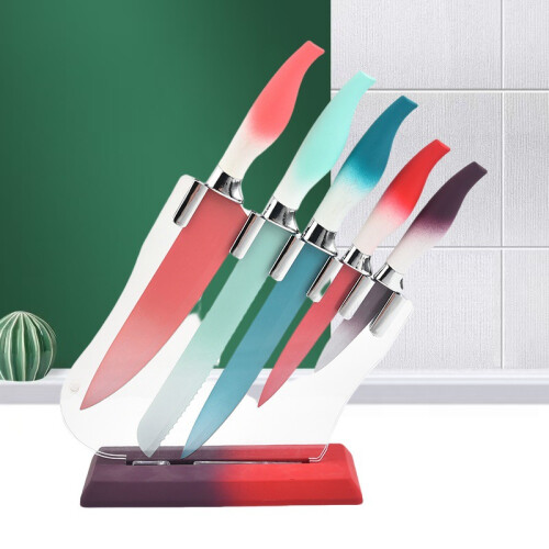 6Pc Knife Set With Acrylic Block, Multi-coloured