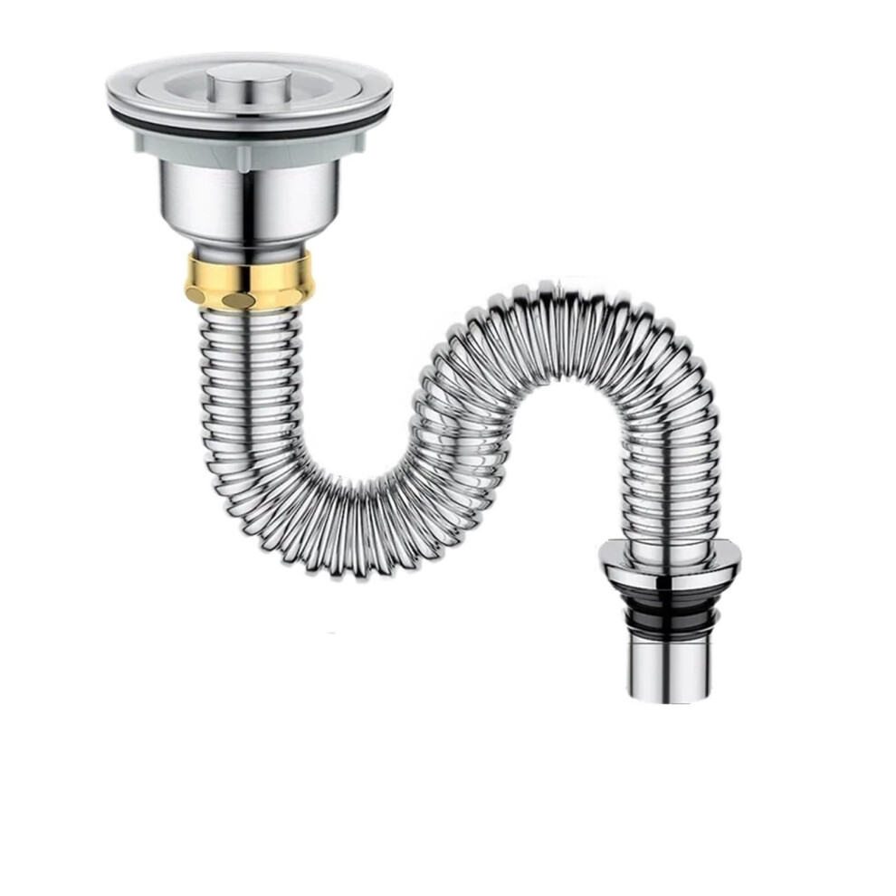Kitchen Sink Drain Pipe With Stainless Steel Strainer, Odor Prevention, Flexible 40Cm Extension 9189345108778