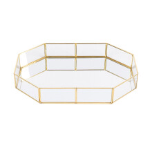 Gold Mirror Tray, Jewelry Organizer, Makeup Tray for Vanity, Decorative Tray, Felt Lining, Metal Frame, Retro Styled Multipurpose Home Decor (1)